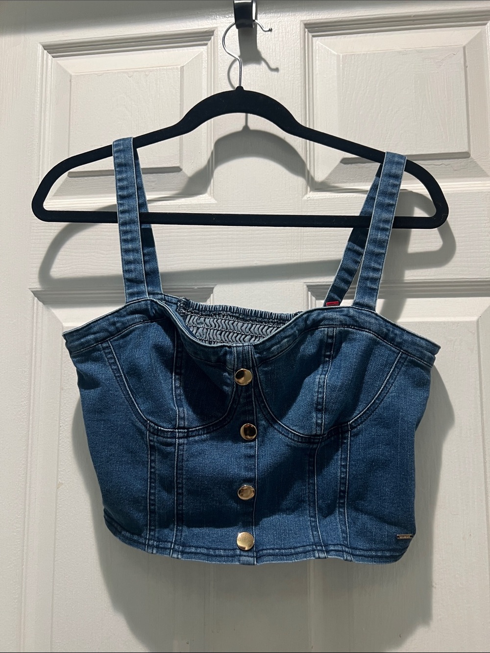 Guess Blue Denim Button-Front Crop Top